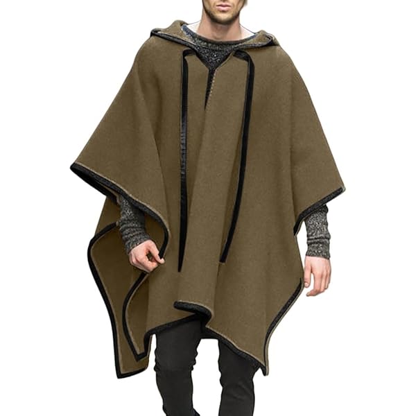 QUNPIU Alpaca Poncho for Mens Pancho Mexican Hooded Cowboy and